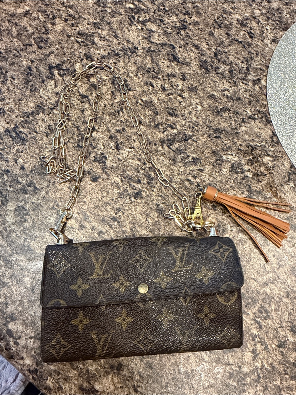 Louis Vuitton Monogram Canvas Brown Crossbody Wallet with Tassel and Chain
